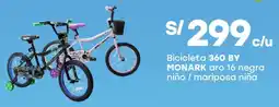 Tottus By monark bicicleta 360 aro 16 negra niño / mariposa niña oferta