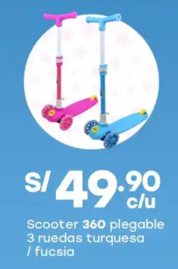 Tottus Scooter 360 plegable 3 ruedas turquesa / fucsia oferta