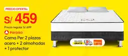 Metro Paraíso cama per 2 plazas acero + 2 almohadas + 1 protector oferta
