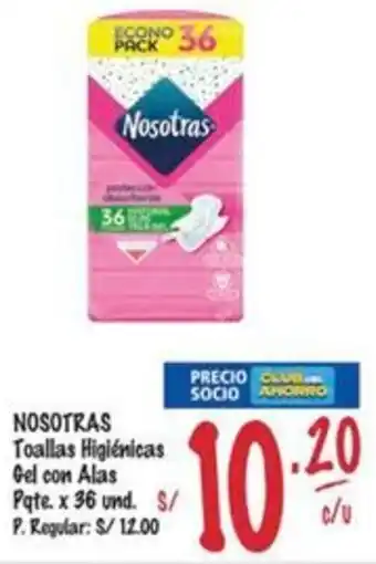 MaxiAhorro Nosotras toallas higiénicas gel con alas pate. oferta