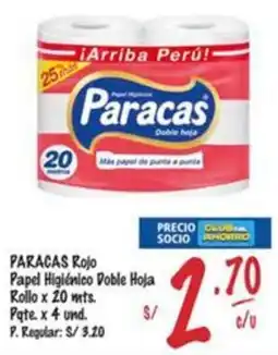 MaxiAhorro Paracas rojo papel higiénico doble hoja oferta