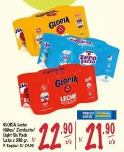 MaxiAhorro Gloria leche niños/ zerolacto/ light six pack lata oferta