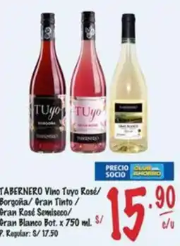 MaxiAhorro Tabernero vino tuyo rosé/ borgoña/ gran tinto / gran rosé semiseco/gran blanco bot. oferta