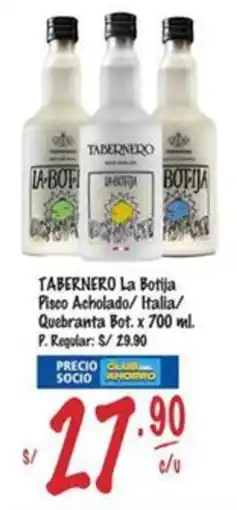 MaxiAhorro Tabernero la botija pisco acholado/ italia/ quebranta bot. oferta