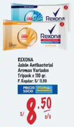 MaxiAhorro Rexona jabón antibacterial aromas variados tripack oferta