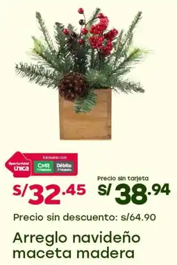 Tottus Arreglo navideño maceta madera oferta