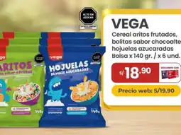 Vega Vega cereal aritos frutados, bolitas sabor chocoalte o hojuelas azucaradas bolsa oferta