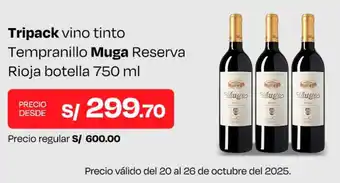 Tripack vino tinto tempranillo muga reserva rioja botella