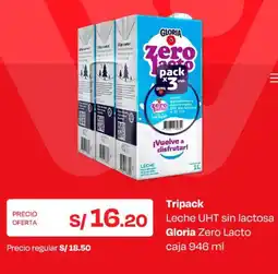 Wong Gloria leche uht sin lactosa zero lacto caja oferta