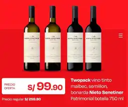 Wong Nieto senetiner vino tinto malbec, semillon, bonarda patrimonial botella oferta