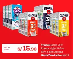 Wong Gloria zero lacto leche uht entera, light, niños, caja oferta