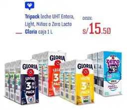 Wong Gloria leche uht entera, light, niños o zero lacto caja oferta