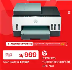 Wong Hp impresora multifuncional smart tank 750 oferta