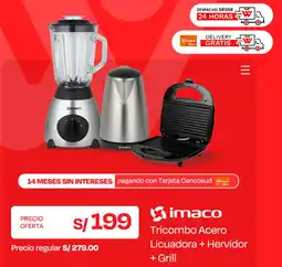 Wong Imaco tricombo acero licuadora + hervidor + grill oferta