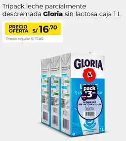 Metro Gloria tripack leche parcialmente descremada sin lactosa caja oferta