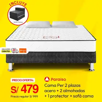Paraíso cama per acero + 2 almohadas + 1 protector + sofá cama