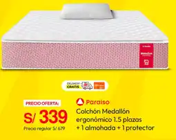 Metro Paraíso colchón medallón ergonómico + 1 almohada + 1 protector oferta