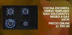 Promart Cocina encimera vidrio templado sole solco047v3 negro a gas 65cm oferta