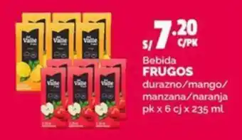 Frugos Bebida FRUGOS durazno/mango/ manzana/naranja pk x 6 cj x 235 ml