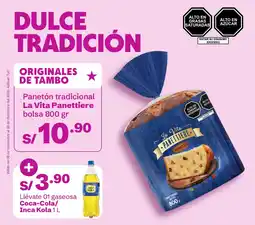 Tambo La Vita Panettiere panetón tradicional + Coca-Cola/Inca Kola oferta