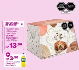 Tambo La Vita Panettiere panetón con chispas + Coca-Cola/Inca Kola oferta