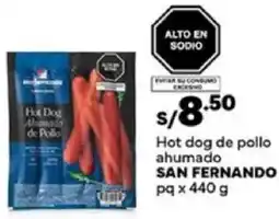 Plaza Vea San fernando hot dog de pollo ahumado pq oferta