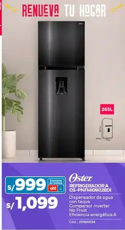 Plaza Vea Oster refrigeradora OS-PNFMI0902BDI oferta