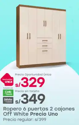 Tottus Precio uno ropero 6 puertas 2 cajones off white oferta