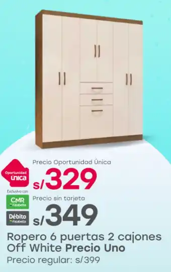 Precio uno ropero 6 puertas 2 cajones off white