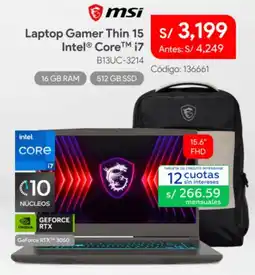 Hiraoka Msi laptop gamer thin 15 oferta