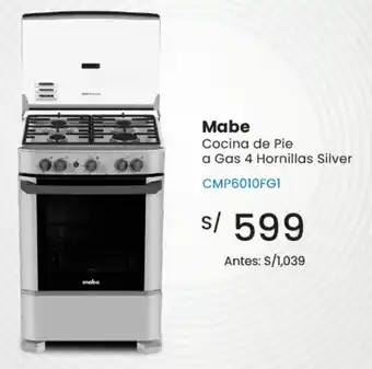 Mabe cocina de pie a gas 4 hornillas silver