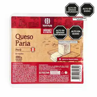 Tottus Queso paria laminado tottus origenes 200g oferta