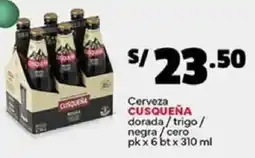 Plaza Vea Cusqueña cerveza dorada/trigo/ negra cero oferta
