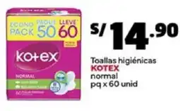 Plaza Vea Kotex toallas higiénicas normal pq oferta