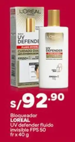 Plaza Vea L'oreal bloqueador uv defender fluido invisible fps 50 fr oferta