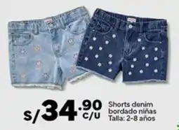 Plaza Vea Short denim bordado niñas oferta