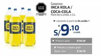 Makro Gaseosa inca kola/ coca cola 4und x 3l oferta