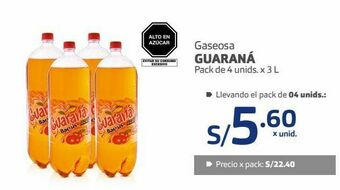 Makro Gaseosa guaraná pack 4und x 3l oferta