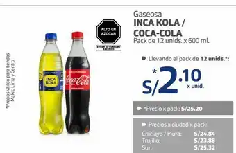 Makro Gaseosa inca kola/ coca cola 12und x 600ml oferta