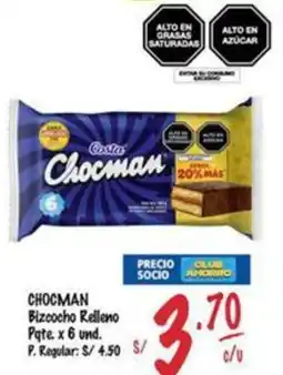 MaxiAhorro Chocman bizcocho relleno pqte oferta