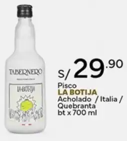 Plaza Vea La botija pisco acholado/italia / quebranta bt oferta