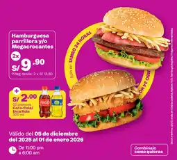Tambo Hamburguesa parrillera y/o Megacrocantes + Coca-Cola/Inca Kola oferta