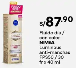 Plaza Vea Nivea fluido día / con color luminous anti-manchas fps50/30 fr oferta