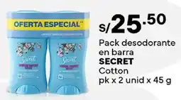 Plaza Vea Secret pack desodorante en barra cotton oferta