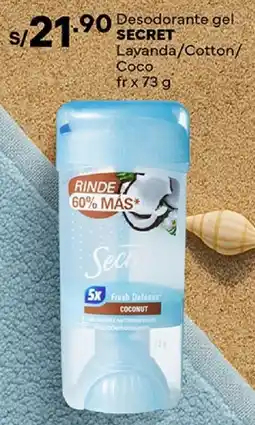 Plaza Vea Secret desodorante gel layanda/cotton/ coco fr oferta