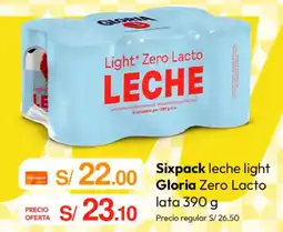 Metro Gloria sixpack leche light zero lacto lata oferta