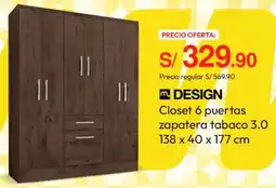 Metro Design closet 6 puertas zapatera tabaco oferta