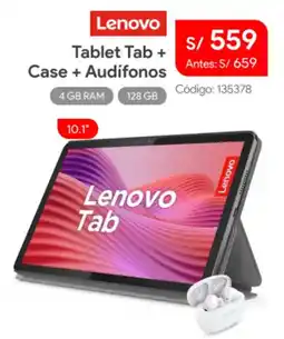 Hiraoka Lenovo tablet tab + case + audífonos oferta
