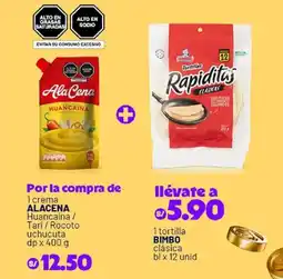 Plaza Vea Alacena crema + Bimbo tortilla oferta