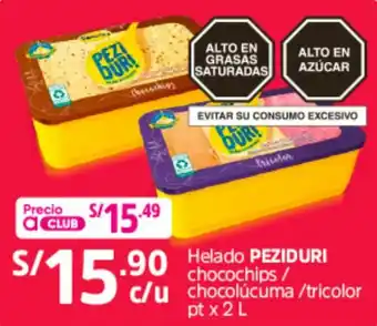 Plaza Vea Helado Peziduri Chocochips/Chocolúcuma/Tricolor 2L oferta